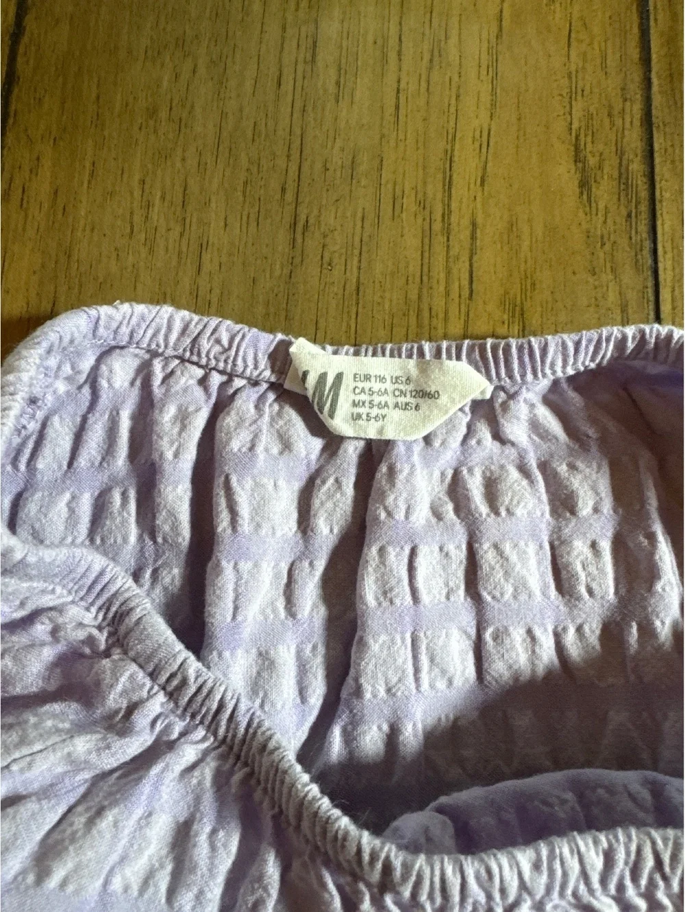 H&M Girls Lilac Textured Puff Sleeve Dress Size 6